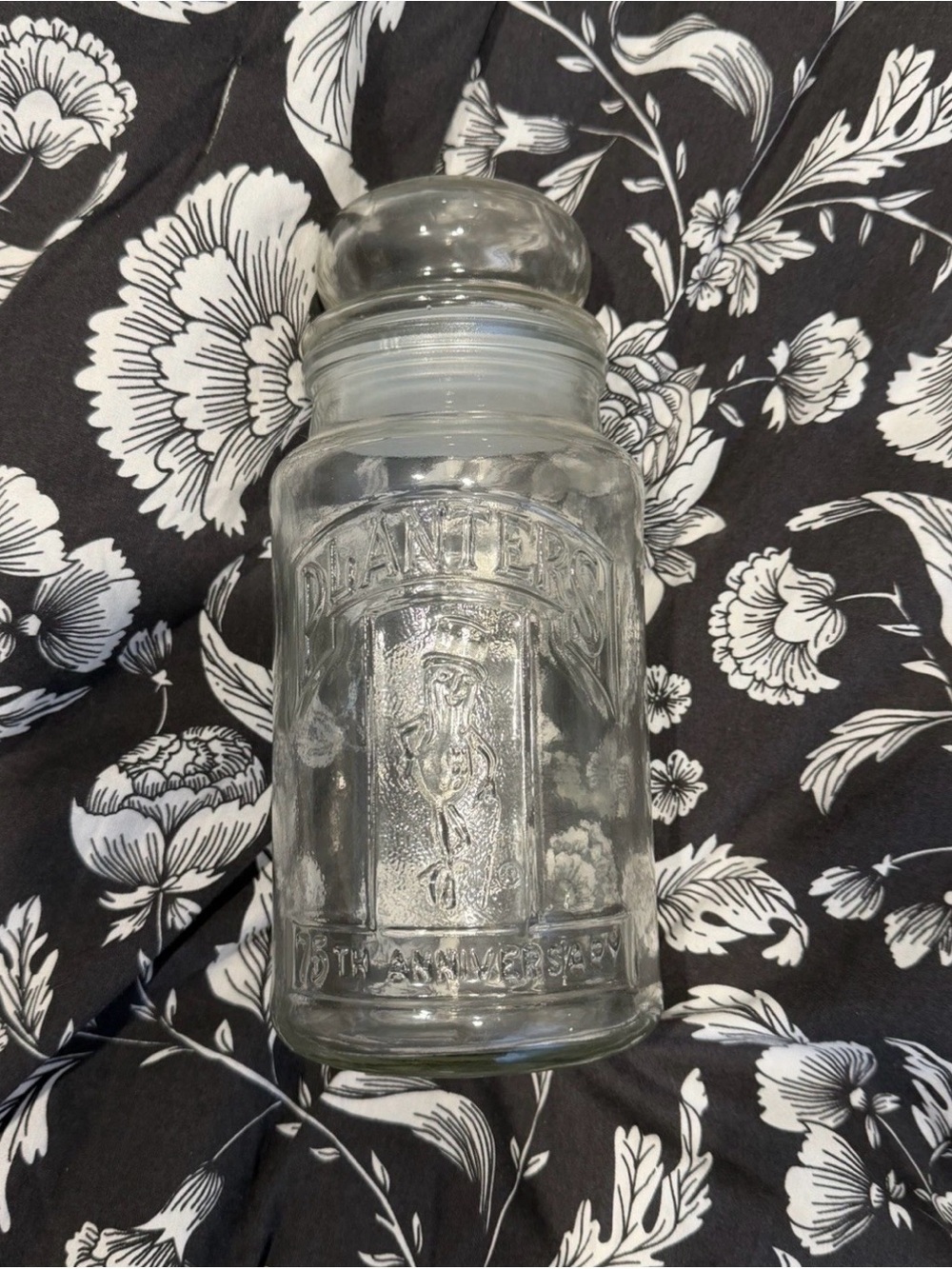 Vintage 1981 75th Anniversary Planters Peanuts Glass Embossed Jar